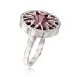 What's Your Sign? Simulated Rhodolite Garnet and Rhinestone Starburst Ring in Stainless Steel