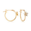 Mom & Me .18 ct. t.w. CZ and Enamel Floral Hoop Earring Set of 2 in 14kt Yellow Gold