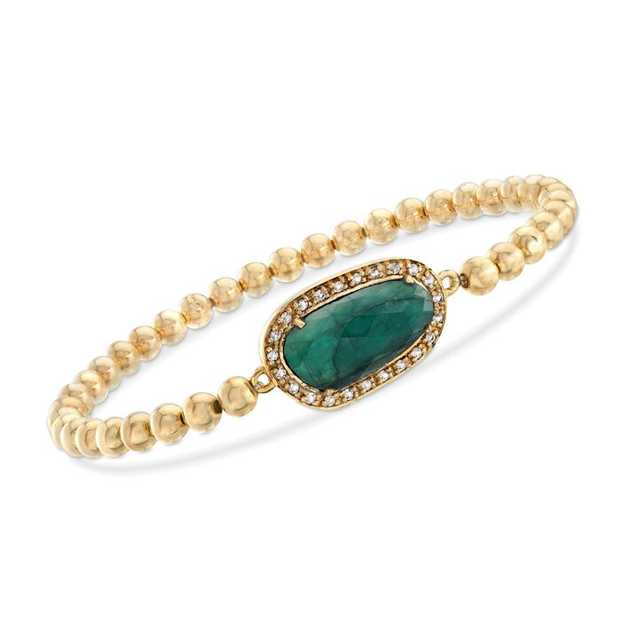 5.00 Carat Emerald and .20 ct. t.w. White Topaz Bead Stretch Bracelet in 18kt Gold Over Sterling 