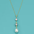 6-10mm Multicolored Cultured Pearl Drop Pendant Necklace in 14kt Yellow Gold