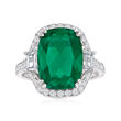 6.50 Carat Simulated Emerald Ring with 1.00 ct. t.w. CZs in Sterling Silver