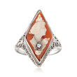 C. 1950 Vintage Diamond-Accented Cameo Ring in 14kt White Gold