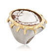 Italian Oval Shell Cameo Heart Ring in 18kt Gold Over Sterling Silver