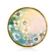 C. 1970 Vintage Painted Ceramic Floral Pin in 14kt Yellow Gold