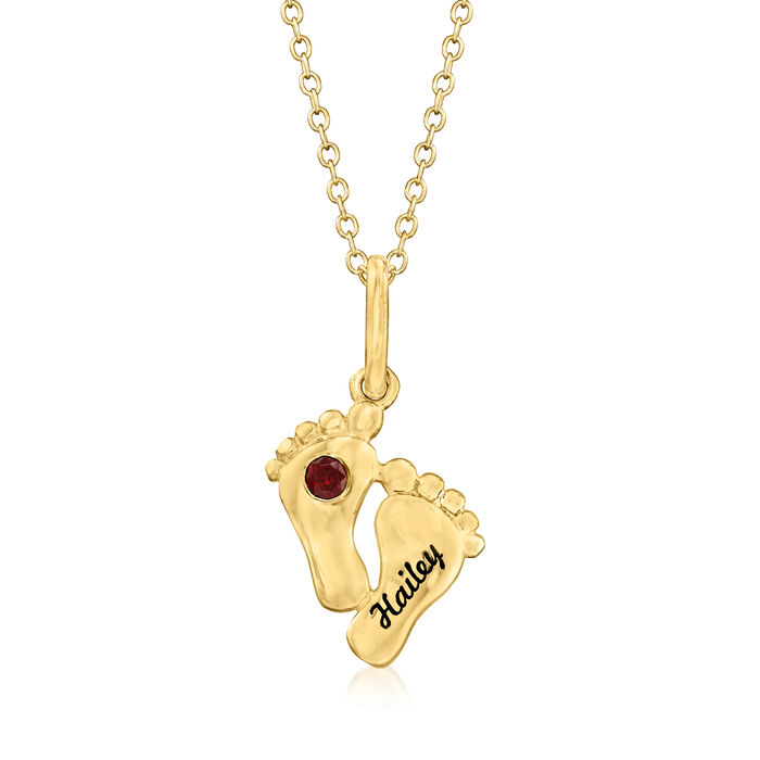 Personalized Birthstone and Name Two-Feet Pendant Necklace in 14kt Gold