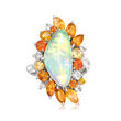 C. 1990 Vintage Opal, 2.85 ct. t.w. Multi-Gemstone and .39 ct. t.w. Diamond Free-Form Ring in Platinum