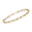 14kt Yellow Gold Textured and Polished Oval-Link Bracelet
