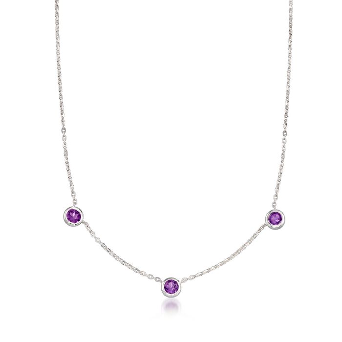 Zina Sterling Silver &quot;Contemporary&quot; 2.10 ct. t.w. Amethyst Three-Stone Station Necklace