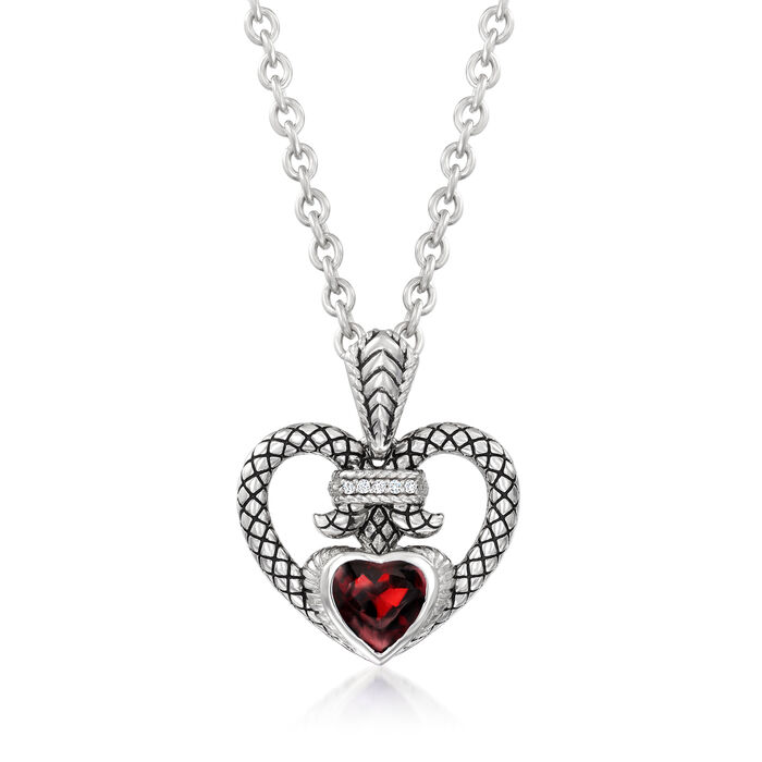 Andrea Candela &quot;Amante&quot; 1.30 Carat Garnet Heart Pendant Necklace with Diamond Accents in Sterling Silver