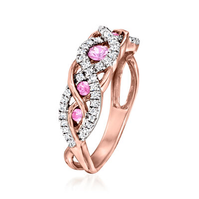 .20 ct. t.w. Pink Sapphire and .30 ct. t.w. Diamond Twisted Ring in 14kt Rose Gold