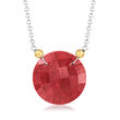 17.00 Carat Ruby Disc Necklace with 3mm Beads in Sterling Silver and 14kt Yellow Gold