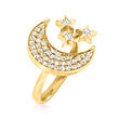 .50 ct. t.w. Diamond Crescent Moon and Stars Bypass Ring in 14kt Yellow Gold