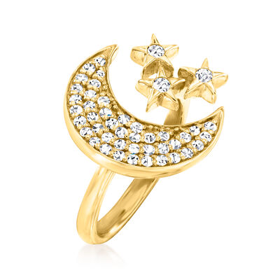 .50 ct. t.w. Diamond Crescent Moon and Stars Bypass Ring in 14kt Yellow Gold