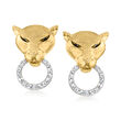 .26 ct. t.w. Diamond Panther Doorknocker Earrings with Black Diamond Accents in 18kt Gold Over Sterling