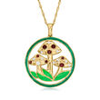 2.20 ct. t.w. White Topaz and .60 ct. t.w. Garnet Mushroom Pendant Necklace with Green Enamel in 18kt Gold Over Sterling