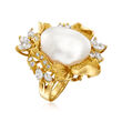 C. 1980 Vintage Cultured Baroque Pearl and .91 ct. t.w. Diamond Cocktail Ring in 18kt Yellow Gold