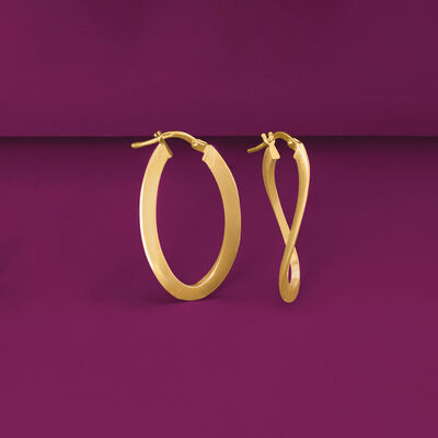 Italian 14kt Yellow Gold Curvy Oval Hoop Earrings