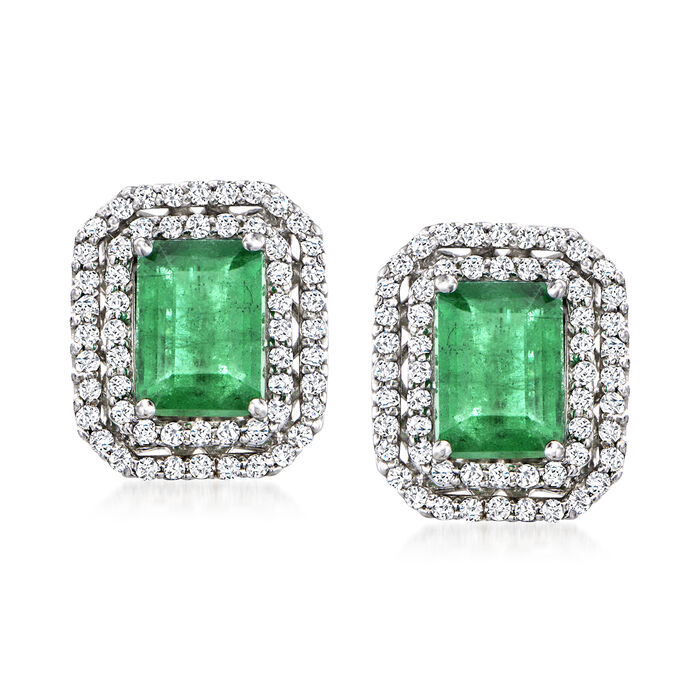 2.00 ct. t.w. Emerald and .56 ct. t.w. Diamond Earrings in 14kt White Gold