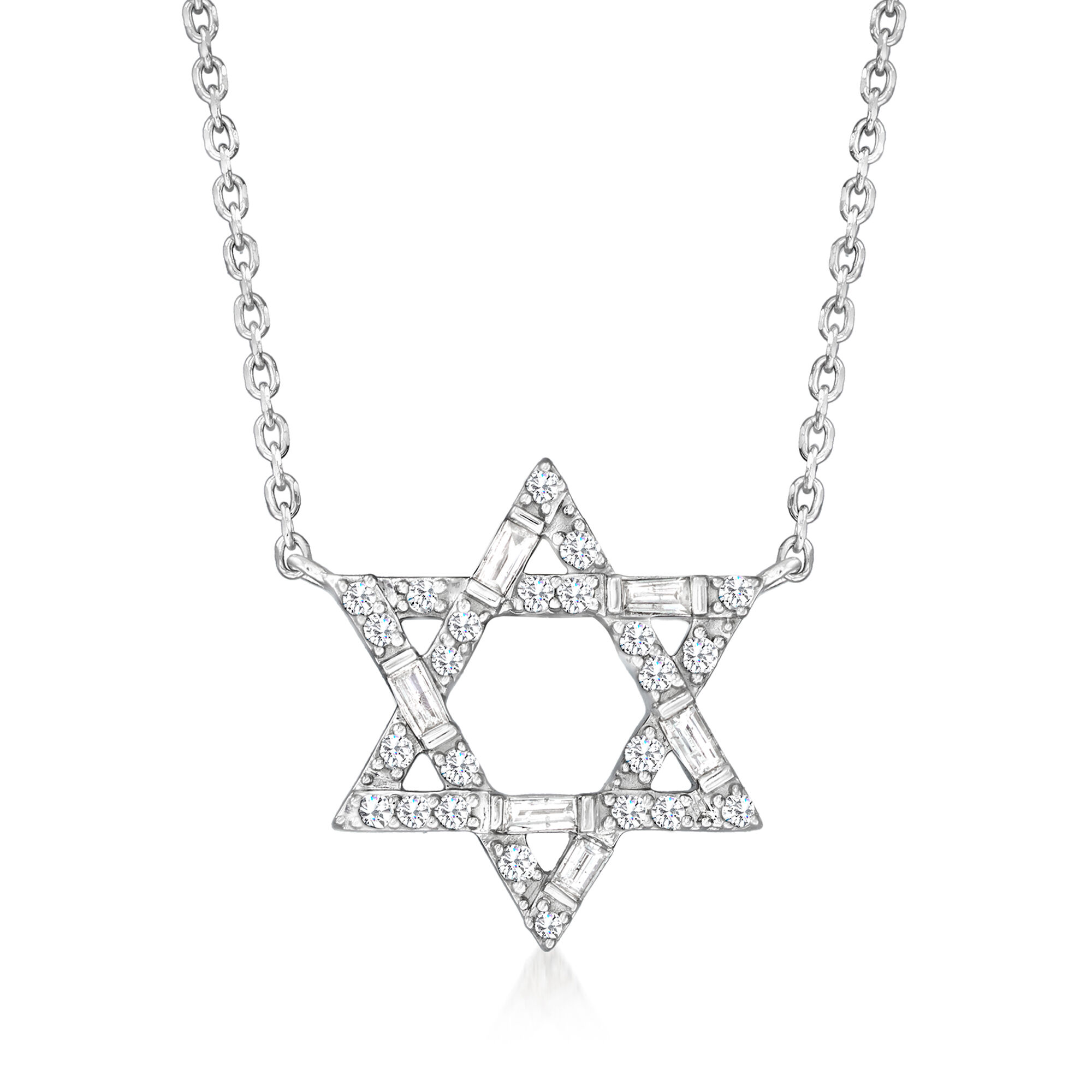 .25 ct. t.w. Diamond Star of David Necklace in Sterling Silver. 16