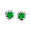1.60 ct. t.w. Simulated Emerald and .20 ct. t.w. CZ Earrings in Sterling Silver