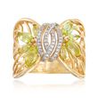 1.20 ct. t.w. Peridot and .13 ct. t.w. Diamond Cutout Leaf Ring in 18kt Gold Over Sterling