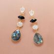 Labradorite and Moonstone Drop Earrings with Black Onyx in 18kt Gold Over Sterling
