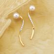 7-7.5mm Cultured Pearl and .10 ct. t.w. Diamond Twisted Drop Earrings in 14kt Yellow Gold