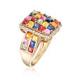 3.20 ct. t.w. Multicolored Sapphire and .22 ct. t.w. Diamond Frame Ring in 14kt Yellow Gold