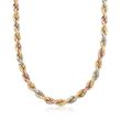 Italian 8mm 18kt Tri-Colored Gold Rope Chain Necklace