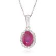 1.00 Carat Ruby and .16 ct. t.w. Diamond Pendant Necklace in 14kt White Gold