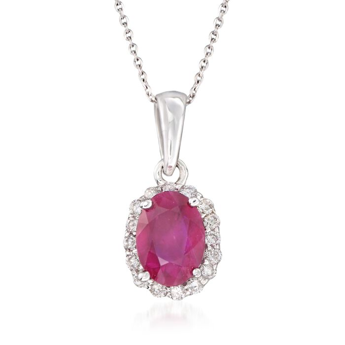 1.00 Carat Ruby and .16 ct. t.w. Diamond Pendant Necklace in 14kt White Gold
