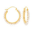 3-3.5mm Cultured Pearl Hoop Earrings in 18kt Gold Over Sterling