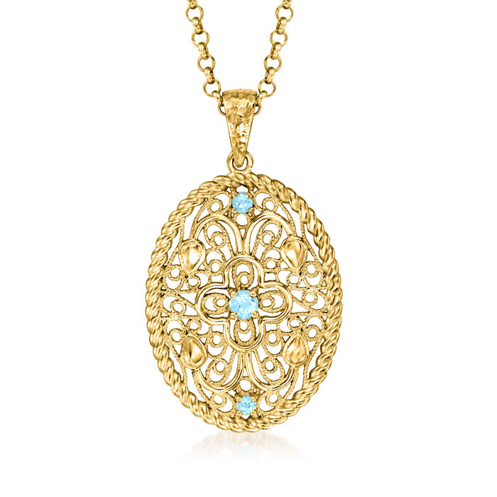 .30 ct. t.w. Sky Blue Topaz Scrollwork Pendant Necklace in 18kt Gold Over Sterling