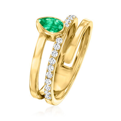 .20 Carat Emerald and .30 ct. t.w. Diamond Wrap Ring in 14kt Yellow Gold