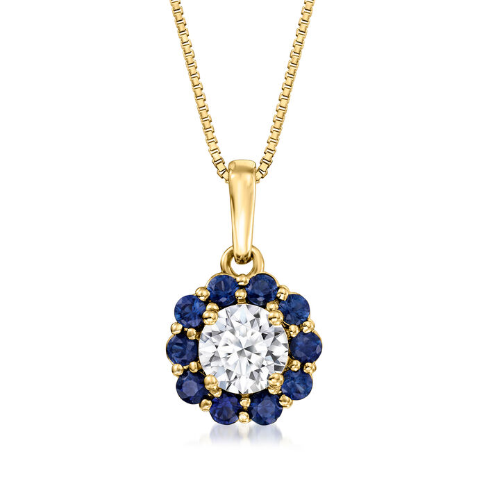 .50 Carat Lab-Grown Diamond Pendant Necklace  with .50 ct. t.w. Sapphires in 14kt Yellow Gold