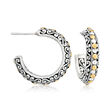 Sterling Silver and 18kt Yellow Gold Bali-Style Dotted C-Hoop Earrings