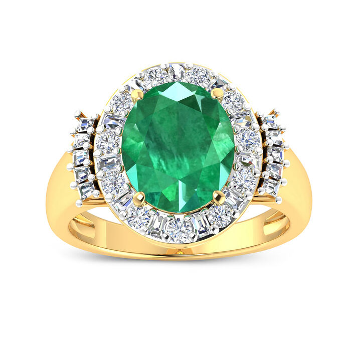 3.10 Carat Emerald Ring with .82 ct. t.w. Diamonds in 14kt Yellow Gold