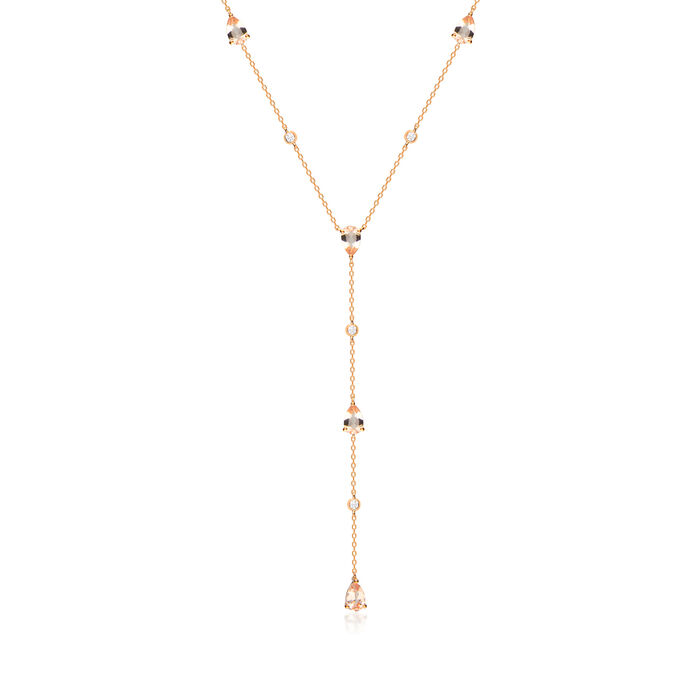 1.60 ct. t.w. Morganite Y-Necklace with Diamond Accents in 14kt Rose Gold