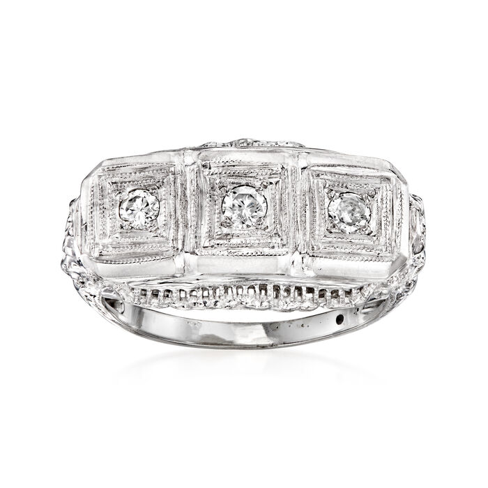 C. 1950 Vintage .15 ct. t.w. Diamond Filigree Ring in 14kt White Gold