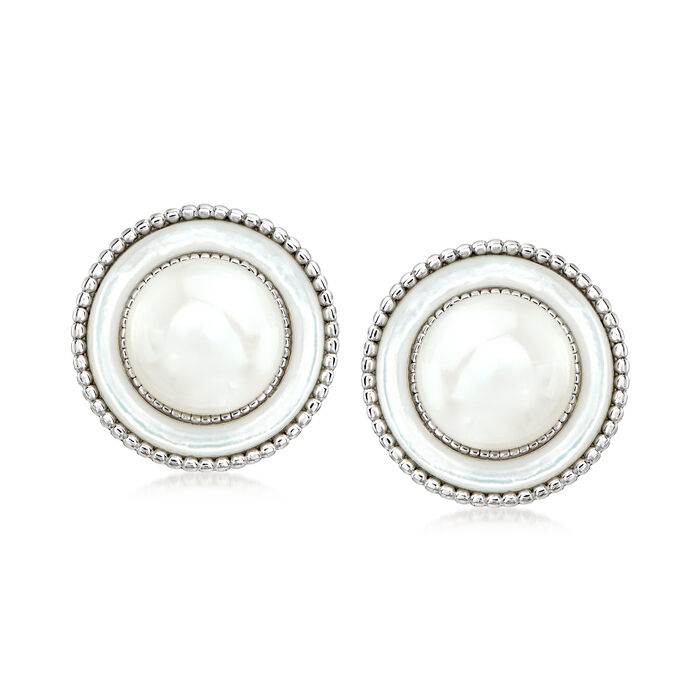 10-10.5mm Cultured Pearl and Mother-of-Pearl Earrings in Sterling Silver