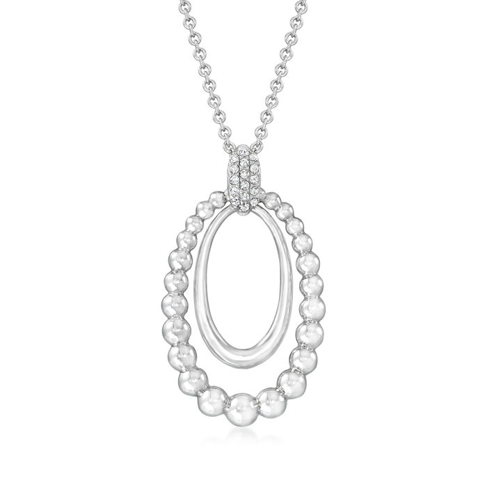 Gabriel Designs Sterling Silver Oval Pendant Necklace with White Sapphire Accents