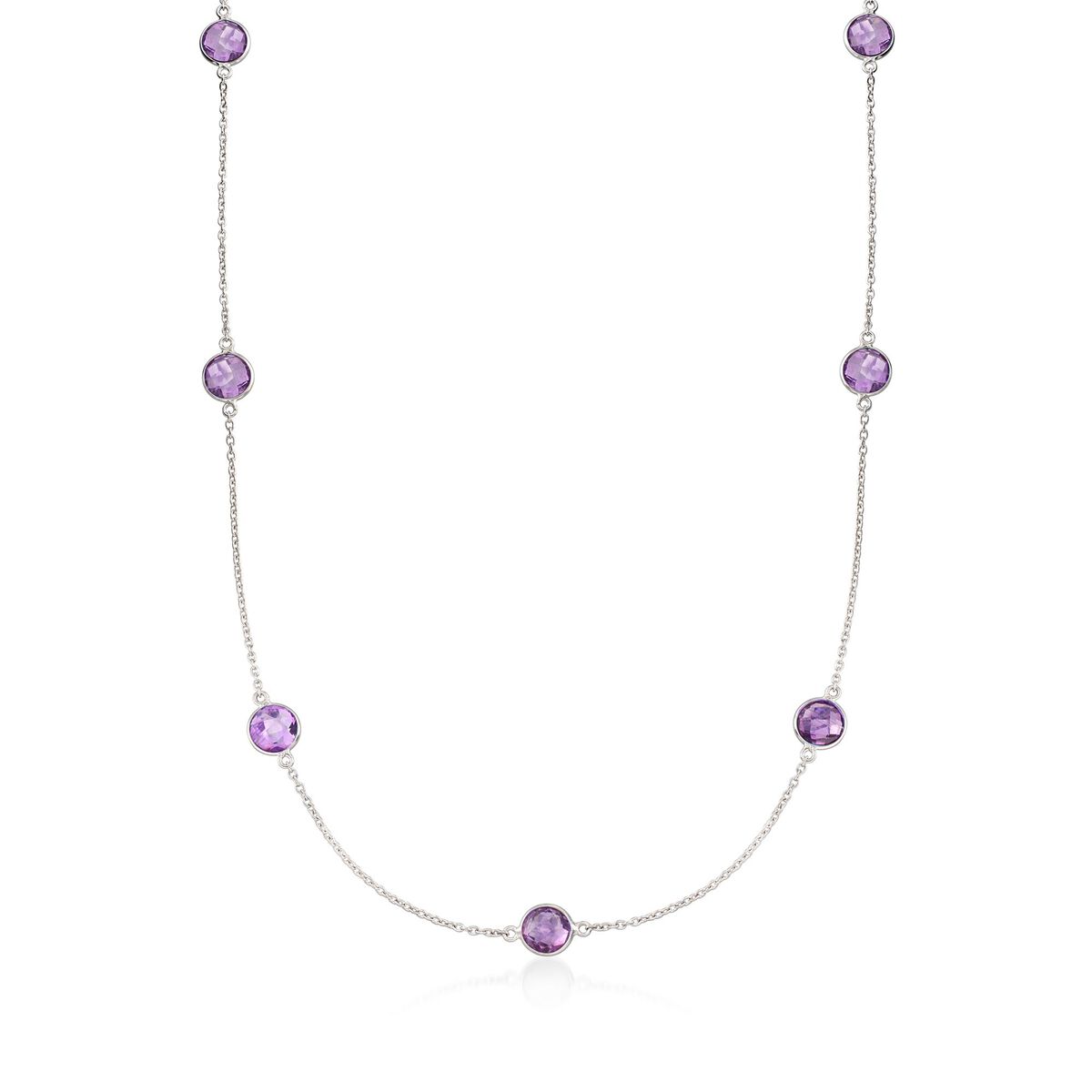14K Yellow Gold Station Necklace With Heart Shaped Synthetic Amethyst 16 Inches 