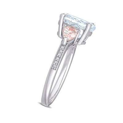 2.20 Carat Aquamarine and .80 ct. t.w. Morganite Ring with Diamond Accents in Sterling Silver