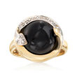 12mm Black Onyx Ring in 14kt Yellow Gold with Diamond Accents