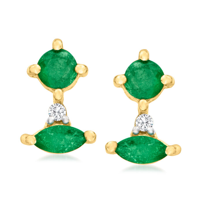 .20 ct. t.w. Emerald Earrings with Diamond Accents in 14kt Yellow Gold