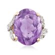 C. 1970 Vintage 22.25 Carat Amethyst and .35 ct. t.w. Diamond Cocktail Ring in 14kt Two-Tone Gold
