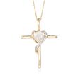 6-6.5mm Cultured Pearl Cross Pendant Necklace With Diamond Accents in 14kt Yellow Gold