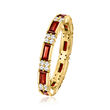 1.20 ct. t.w. Garnet and .40 ct. t.w. White Zircon Eternity Band in 18kt Gold Over Sterling