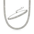 Sterling Silver Bismark-Link Jewelry Set: Necklace and Bolo Bracelet