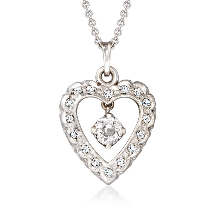 C. 1950 Vintage .65 ct. t.w. Diamond Heart Pendant Necklace in 14kt White Gold